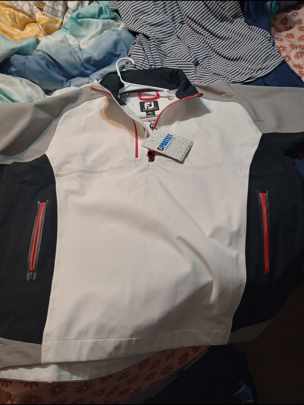FootJoy White, Gray & Black Performance Jacket with Red Zipper Accents